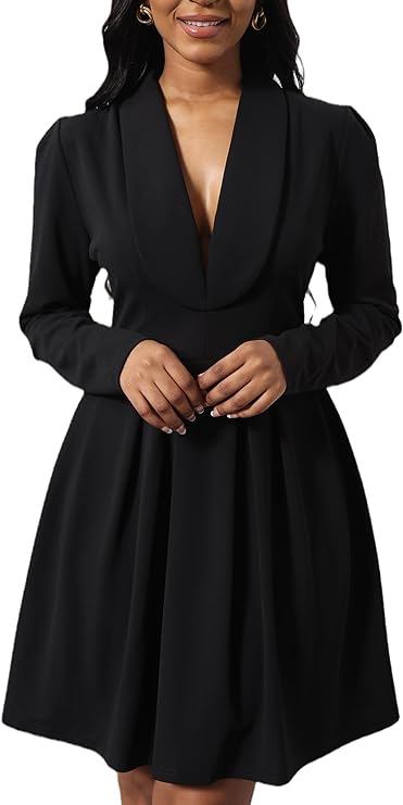 Long Sleeve Lapel V Neck Blazer Dress