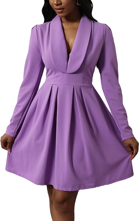 Long Sleeve Lapel V Neck Blazer Dress