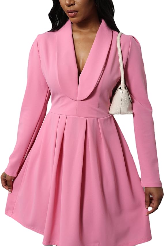 Long Sleeve Lapel V Neck Blazer Dress