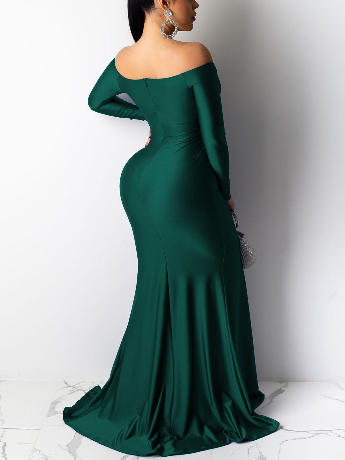 Long Sleeve Off Shoulder Split Maxi Dress